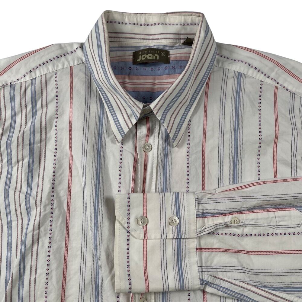 Ted Baker Jean Shirt Mens 5 White Multicolor Stripe Western L/S Button Front